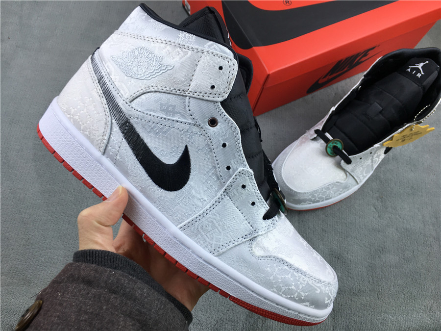 Women Air Jordan 1 Mid SE Edison Chen White Black Red Shoes